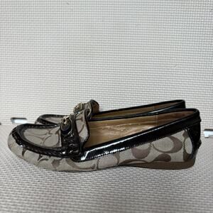 Coach Womens Loafers Signature Canvas Patent Leather Trim Brown Monogram Sz 5.5